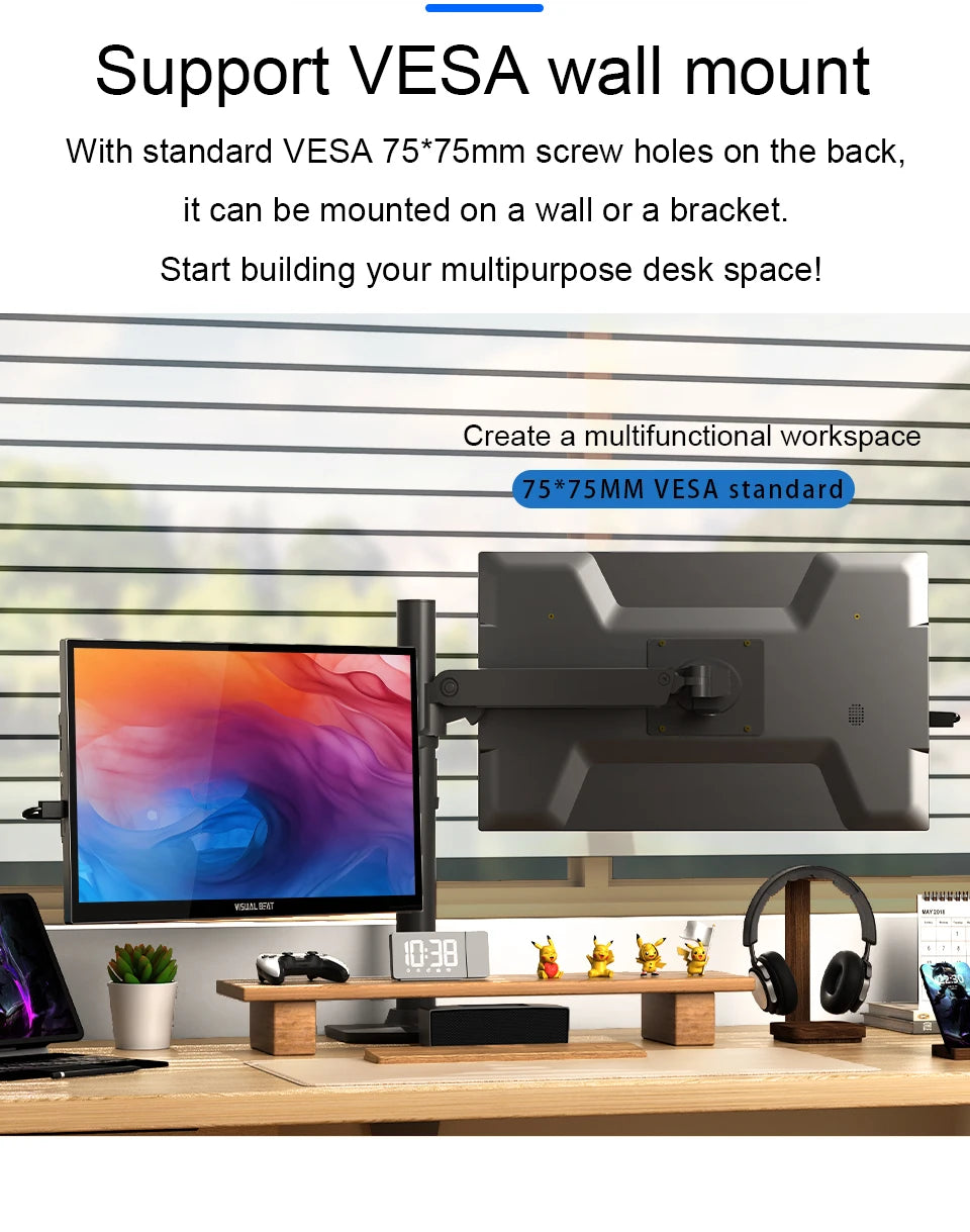 Visual Beat Portable Touch Screen Monitor 17.3'' 1080P FHD IPS USB-C Display with USB 2.0, HDMI, Dual Speakers for Laptop PC