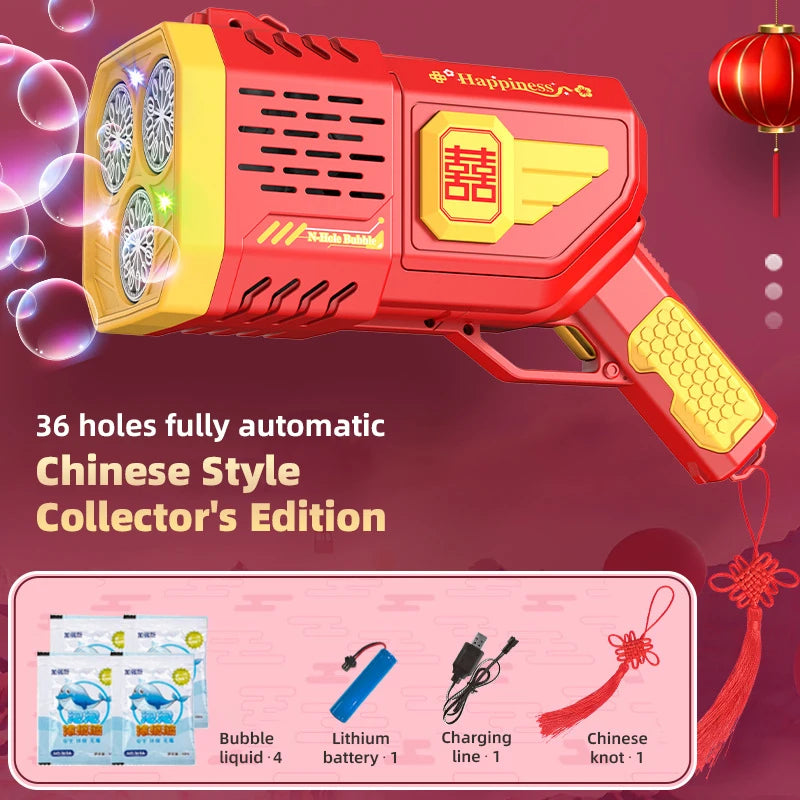 Pistolet à bulles automatique Machine à bulles de savon électrique LED N-Hole Bubble Maker Blower Bubble Guns Jouet Jeu de plein air Cadeau de fête de mariage