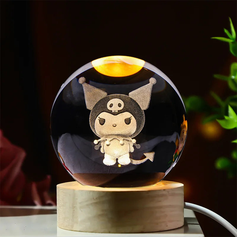6cm 3d Crystal Ball Led Night Stitch Pikachu Doraemon A Dream Hellokitty Desktop Decoration Lamp Laser Carving Children Gifts
