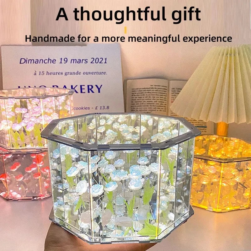 DIY Tulip Night Light Led Decorative Night Lamp Magic Cube Table Lamp and Mirror 2 in 1 for Birthday Gifts and Christmas Present