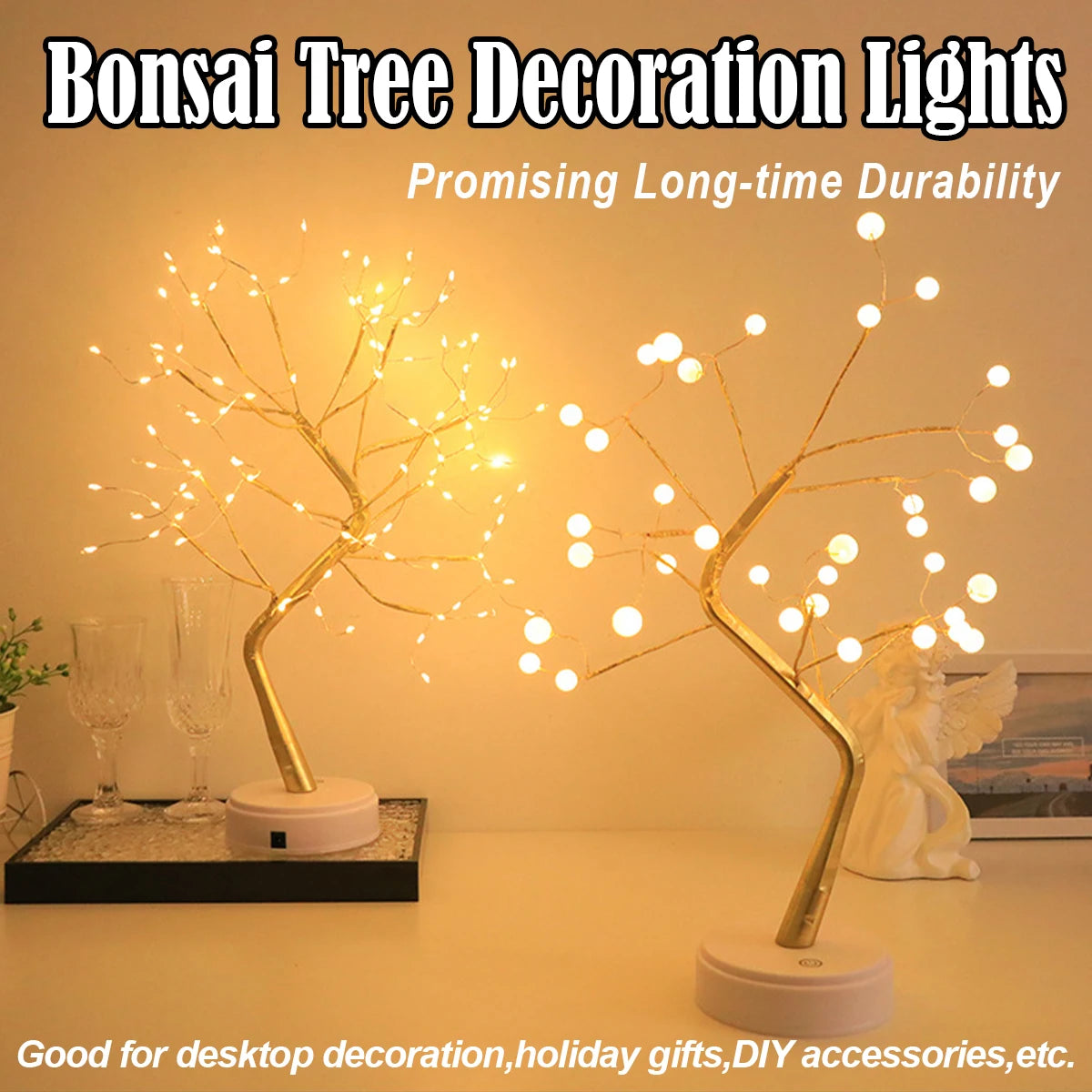 36/72/108 Bonsai Tree Led Lamp Table Usb Room Fairy Bedside Light 8modes Wire Bedroom Tabletop Night Switch Lights Christmas Diy