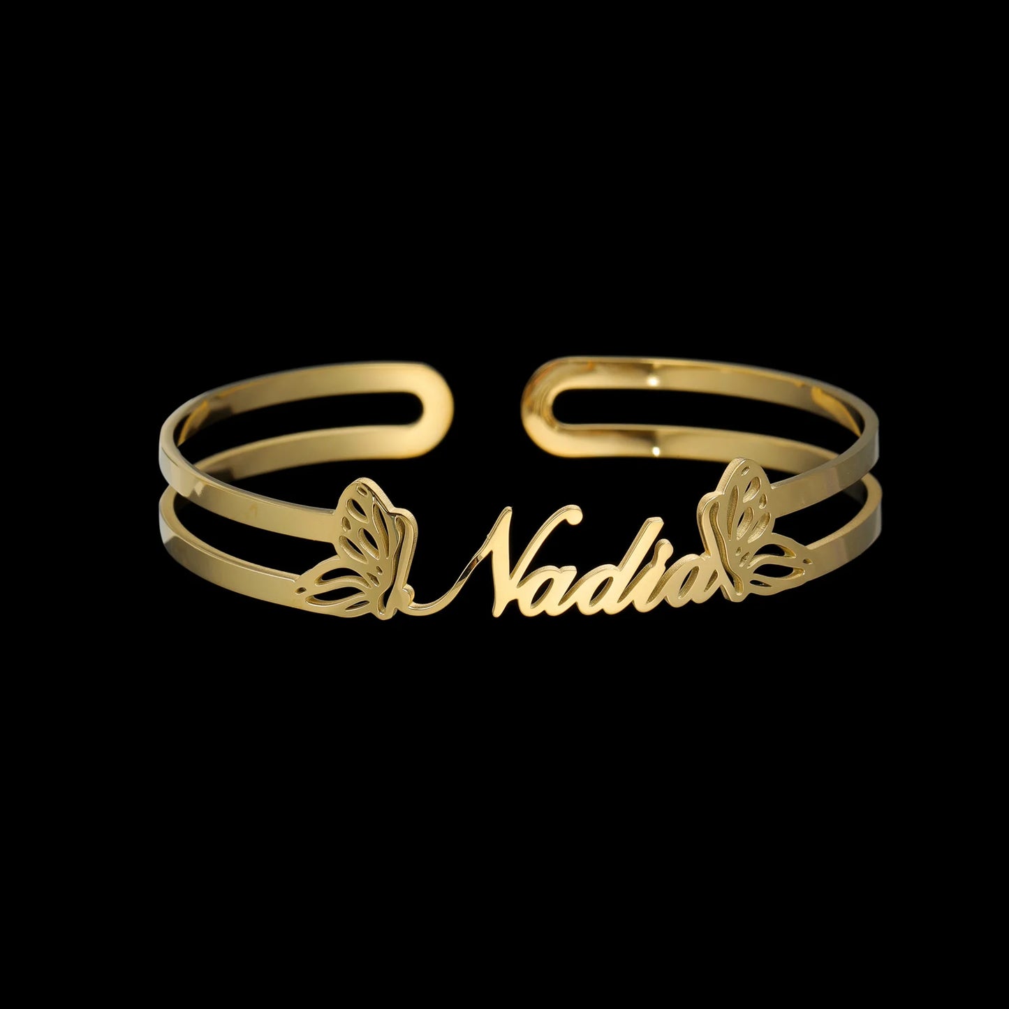Akizoom Personalized Custom Name Bracelets Heart Crown Stainless Steel Wide Hand Cuff Bangles for Women Men Wedding Jewelry Gift