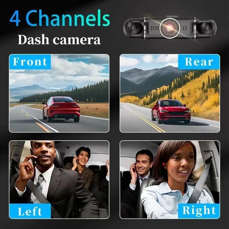3.39 Inch IPS Screen Four Lens Vehicle DVR Dashboard Video Recorder Camera Black Car Dash Cam Monitor Universal Support 4 Lens