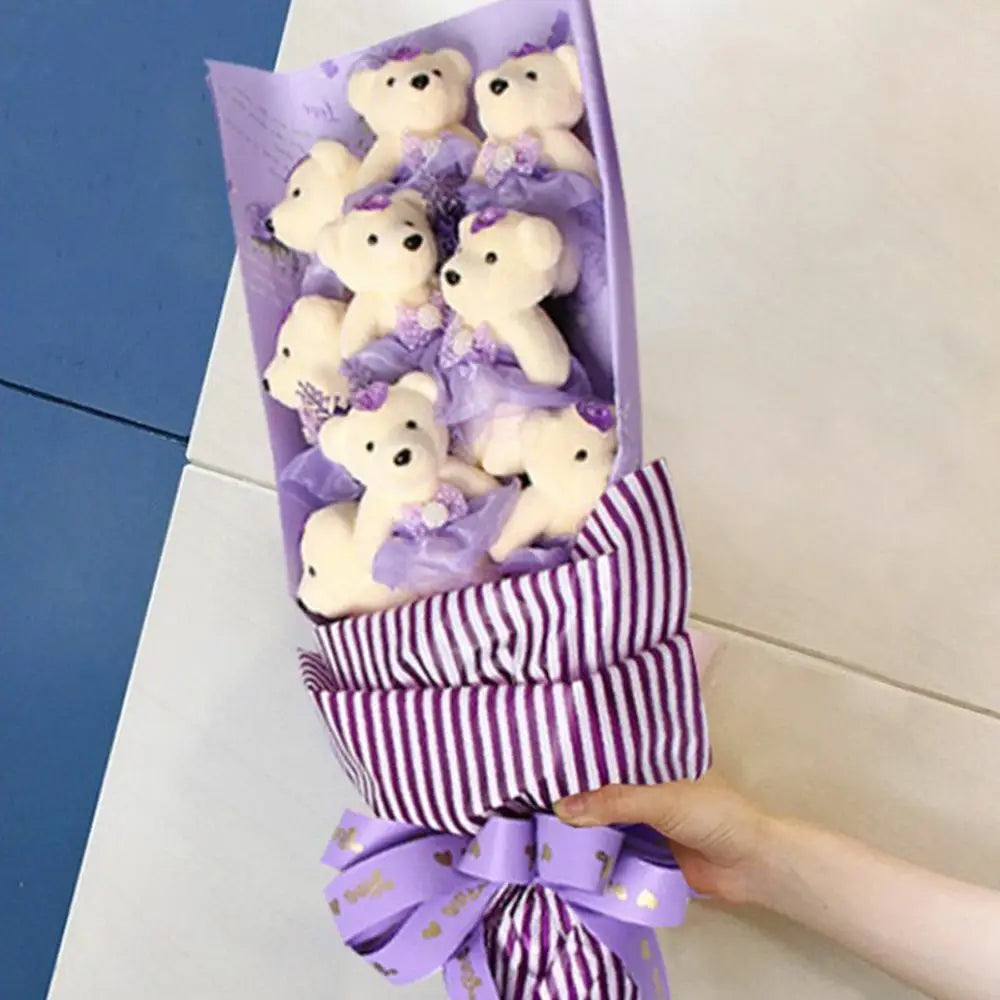 10 piezas de ramo de flores de oso de San Valentín, muñeco de peluche de dibujos animados, ramos de osito de peluche, regalos de graduación, cumpleaños, bodas, decoración de fiesta