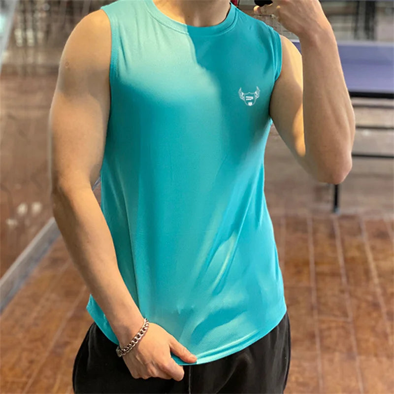 2022 NEW Men Sleeveless Sports Vest Summer Breathable quick-drying Gyms shir Male Bodybuilding Undershirt mesh Fitness Tank Tops