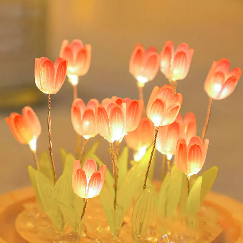 Lámpara de noche con tulipán artificial YOMDID, hecha a mano, lámpara de noche LED para dormitorio, decoración, regalos de cumpleaños y Navidad