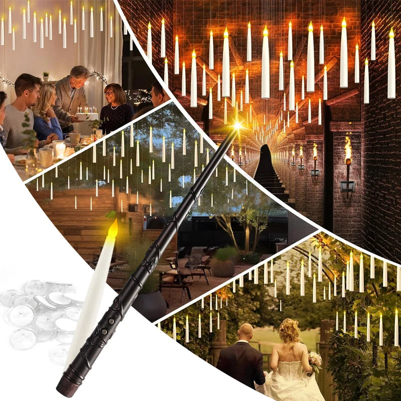 12-240 piezas nuevas velas flotantes sin llama que funcionan con pilas con varita mágica y control remoto, velas colgantes parpadeantes para decoración de bodas o el hogar