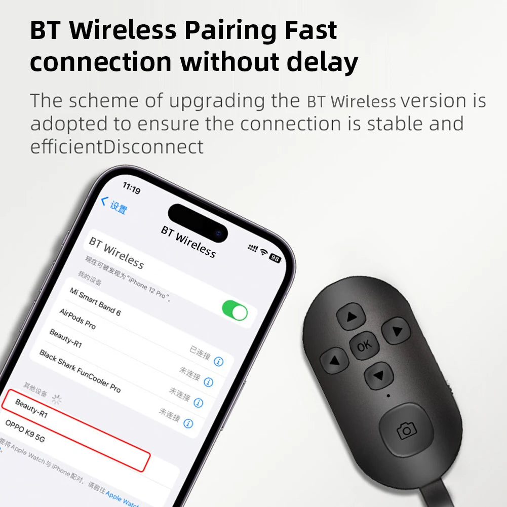 Rechargeable Bluetooth Remote Controller 7 Buttons For iPhone Android Mobile Phone Selfie Photo Shutter For Tiktok Page Turning