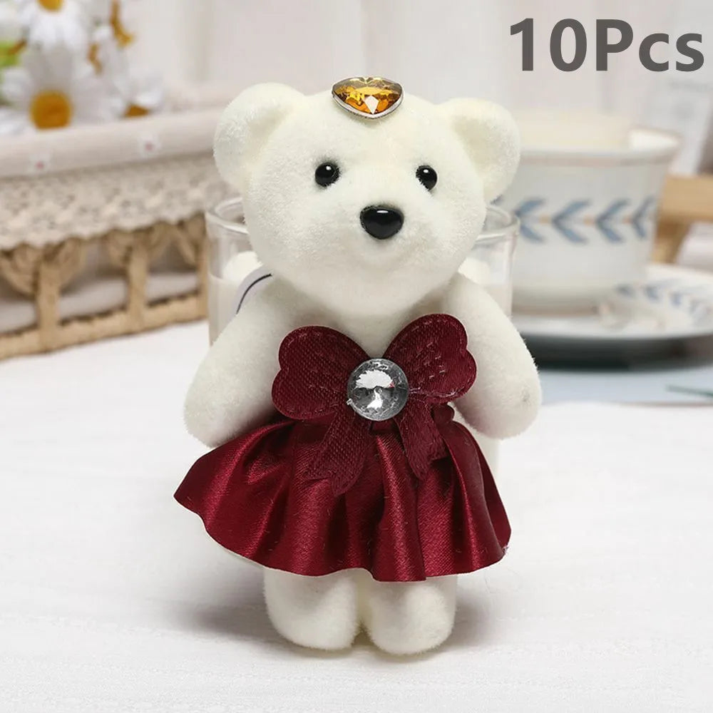 10 piezas de ramo de flores de oso de San Valentín, muñeco de peluche de dibujos animados, ramos de osito de peluche, regalos de graduación, cumpleaños, bodas, decoración de fiesta