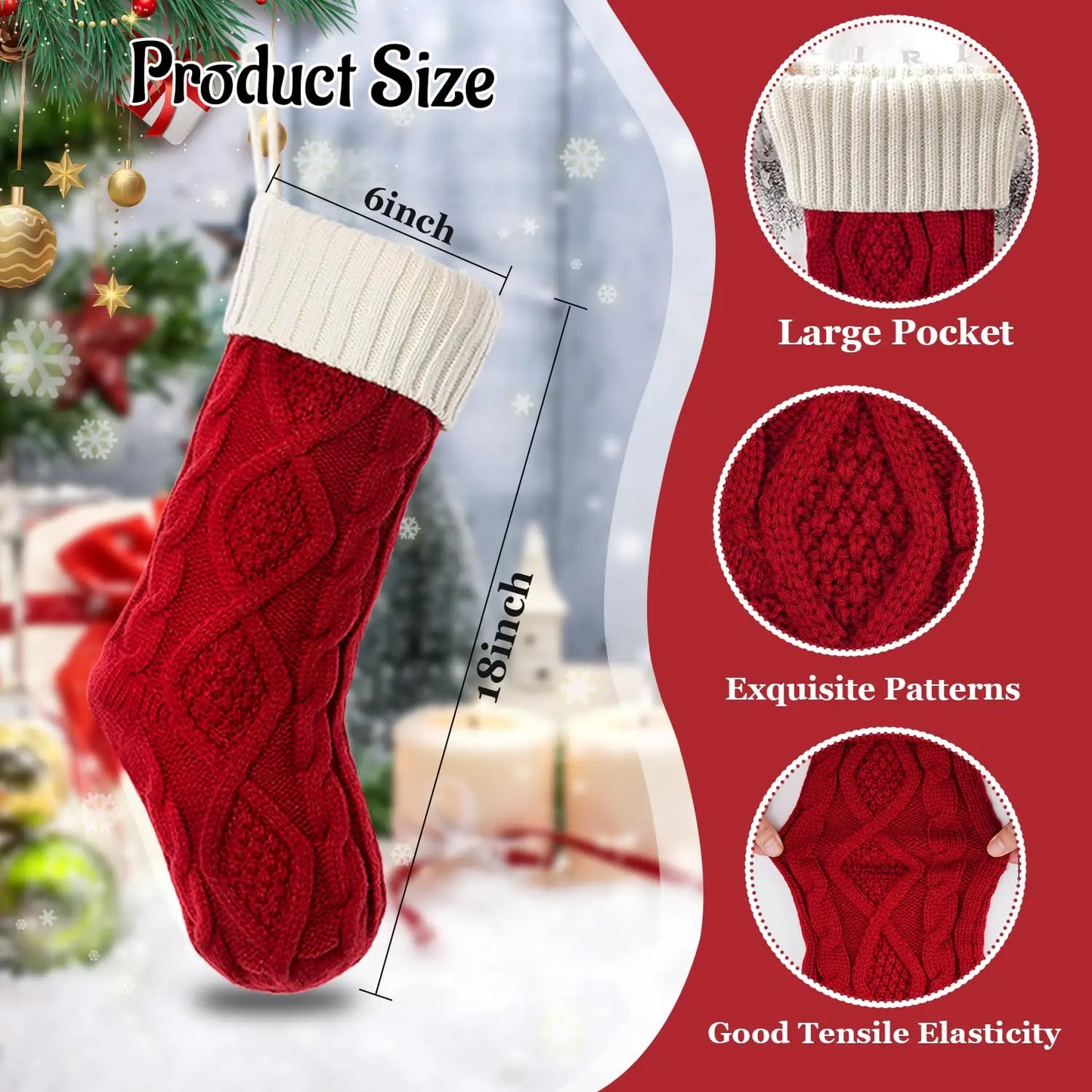 Medias navideñas grandes de 18 pulgadas, medias de compresión navideñas tejidas para niños, medias colgantes para regalar dulces, decoración navideña