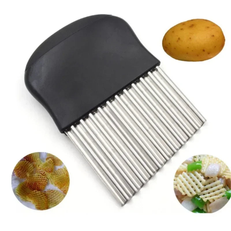 1 pieza de acero inoxidable de mano para cortar patatas fritas, cuchillo para maza, cortador de verduras multifuncional, herramientas de cocina