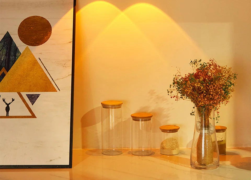 Sunset Lamp Under Cabinet Lights Battery Operated Sunset Projector Kitchen Wine Cabinet Closet Decor Bedroom Atmosphere Lamp