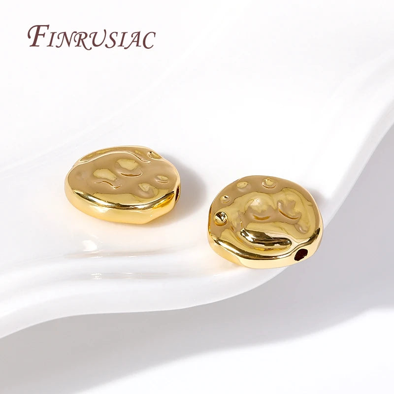 Cuentas espaciadoras irregulares chapadas en oro de 18 quilates, 13 x 4,5 mm, cuentas separadoras redondas de metal de latón para accesorios de joyería y abalorios