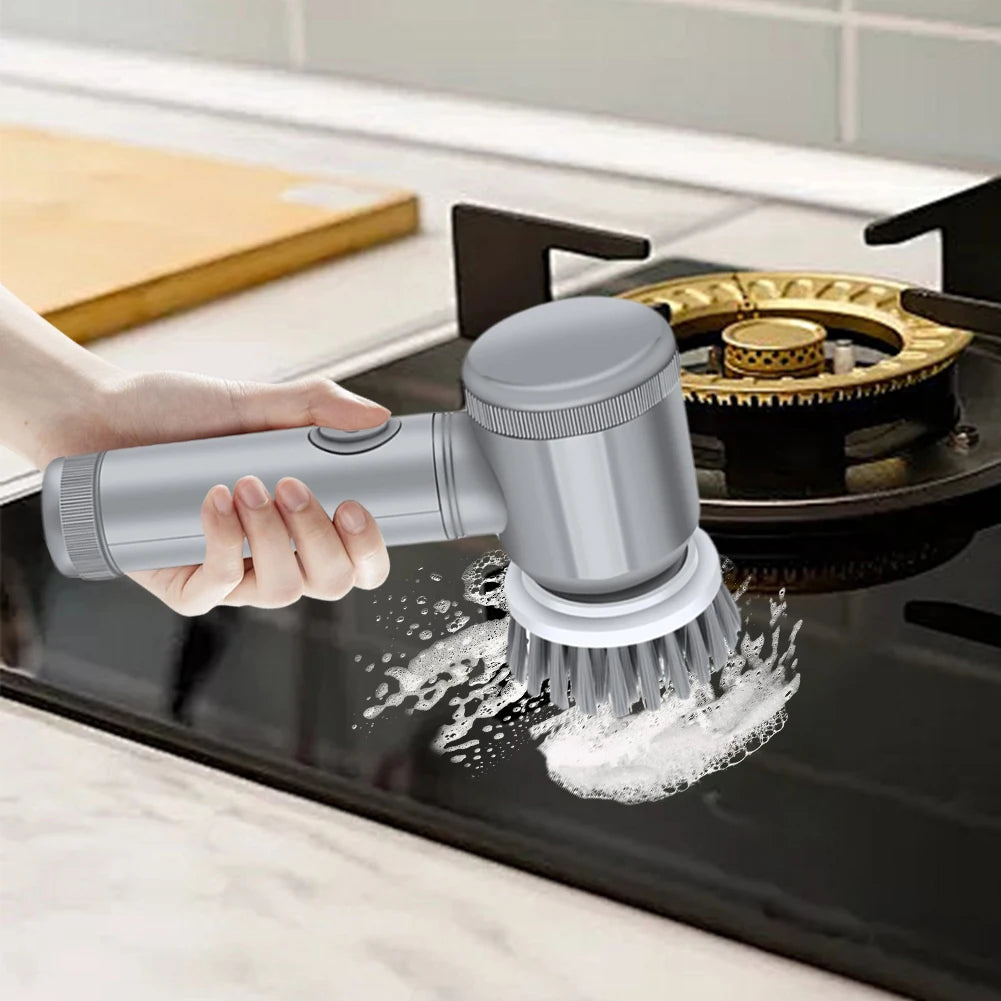 5 In 1 Electric Spin Scrubber with 5 Replaceable Brush Heads Electric Washing Up Brush 360 Degree Rotating for Tiles Glass Grill