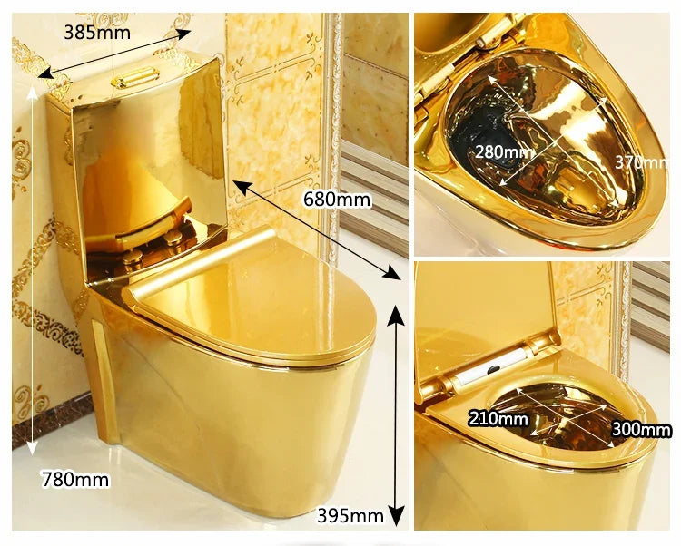~Venta caliente de artículos sanitarios dorados para baño, inodoro de cerámica de una pieza montado en el piso, chapado en oro