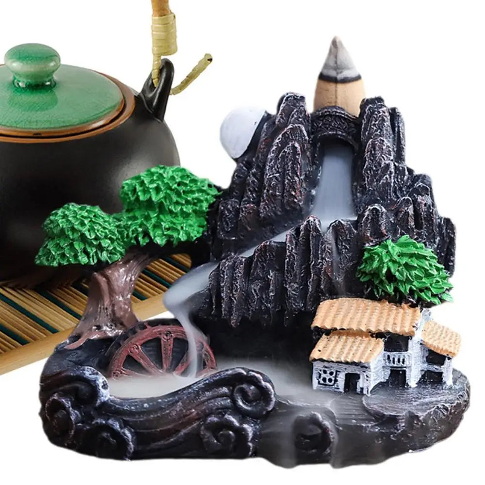 Resin Waterfall Incense Burner Handmade Fountain Smoke Landscape Backflow Incense Holder For Home Office Decor Gift
