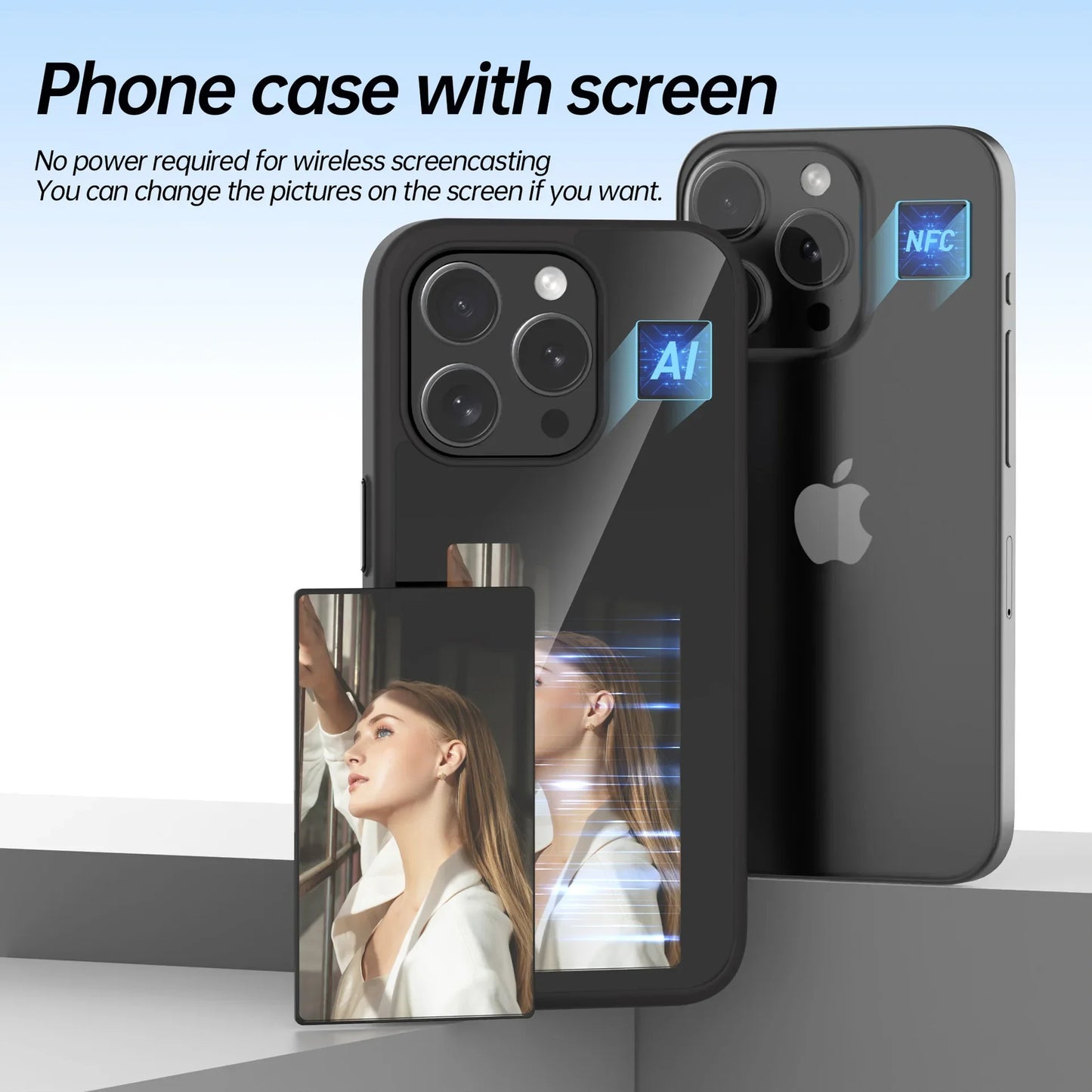NFC Function Phone Case 3.7 Inches Screen Display Mob for IPhone 13 14 15 Wireless Transmission Screen Projection Phone Case