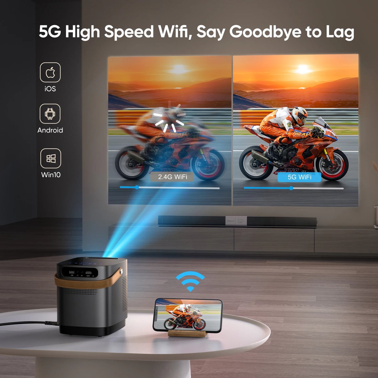 TOPTRO Projector Portable 5G WIFI Bluetooth Projector 9500 Lumens 1080P Supported Home Theater Outdoor Proyector Dust-proof