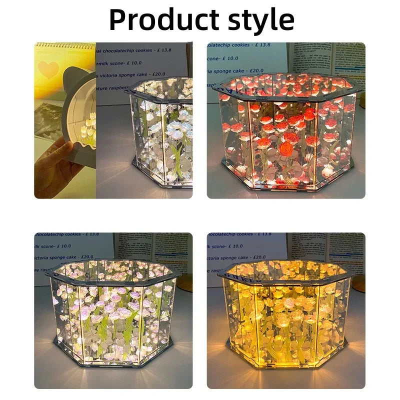 DIY Tulip Night Light Led Decorative Night Lamp Magic Cube Table Lamp and Mirror 2 in 1 for Birthday Gifts and Christmas Present