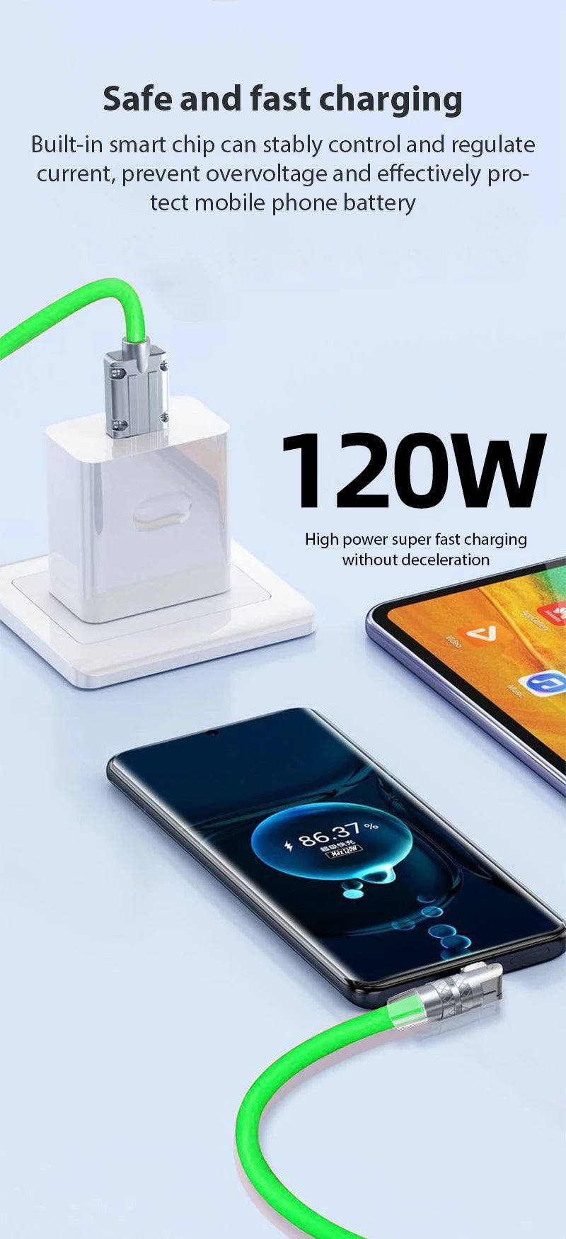 120W Usb Type C Fast Charge Cable 180 Degree Elbow Rotation Type C-Lightning Zinc Alloy Liquid Silicone Data Cable with Light