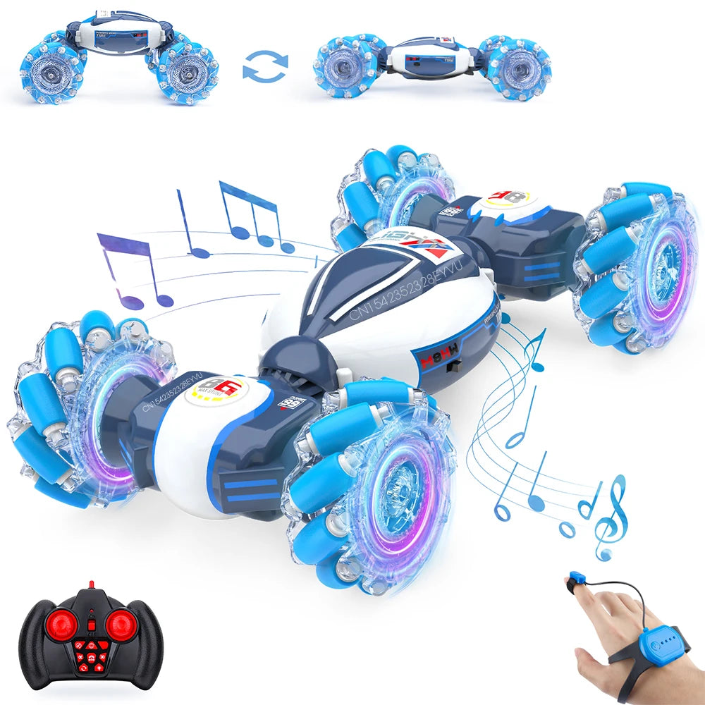 Coche acrobático todoterreno con control remoto, escala 1:18, con luz y música, para carretera, con sensor de gestos y rotación, para niños