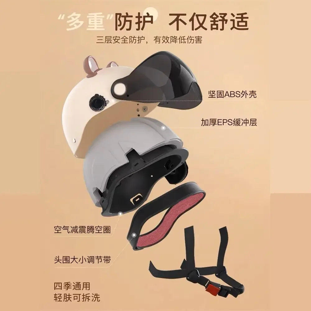 Vintage Cartoon Cute Sanrio Kuromi Helmet Electric Car Women's Summer 3C Certification Half Helmet Cute Children's Adult Helmet