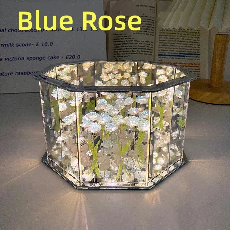 DIY Tulip Night Light Led Decorative Night Lamp Magic Cube Table Lamp and Mirror 2 in 1 for Birthday Gifts and Christmas Present