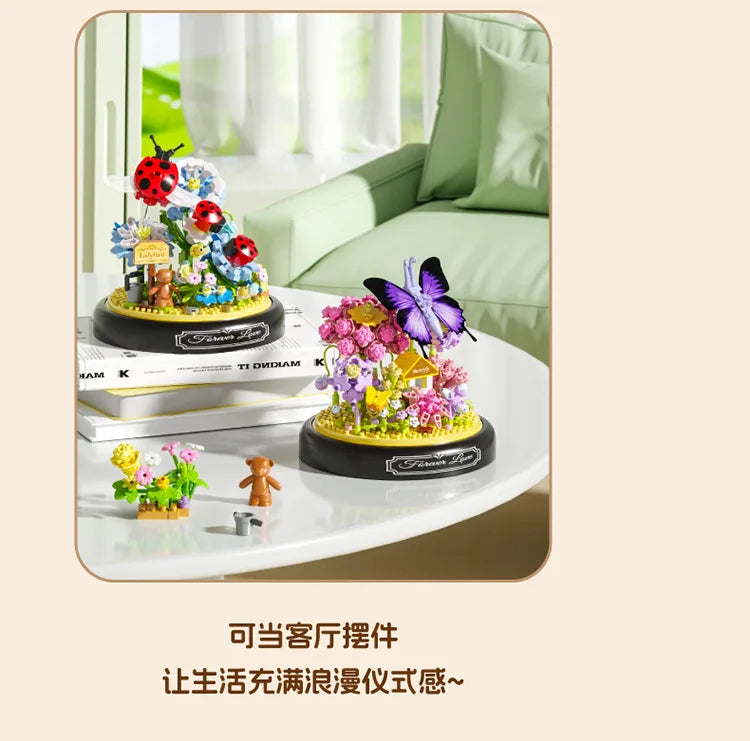 Adults Bouquet Flowers Micro Building Blocks Construction Set for Children Girl 9 to 12 Years Old Animal Insert Mini Bricks Toys