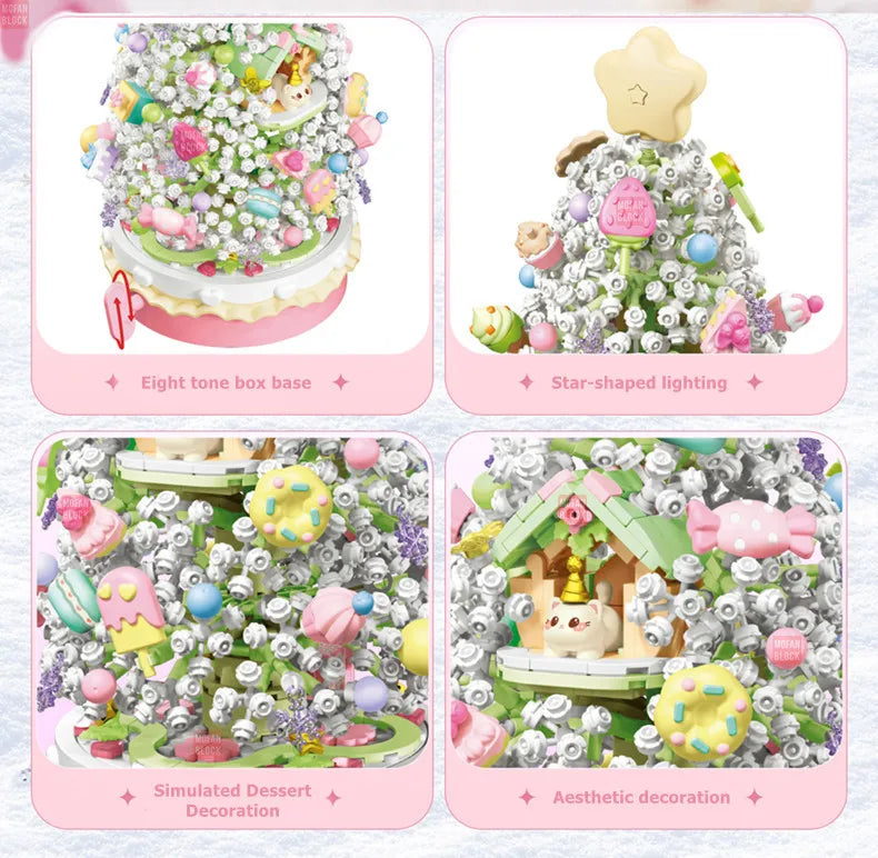 SEMBO Fantasy Christmas Tree Light Music Box Building Blocks MOC Sweet Cake Cup Model Bricks Toys Romantic Gifts for Girlfriend