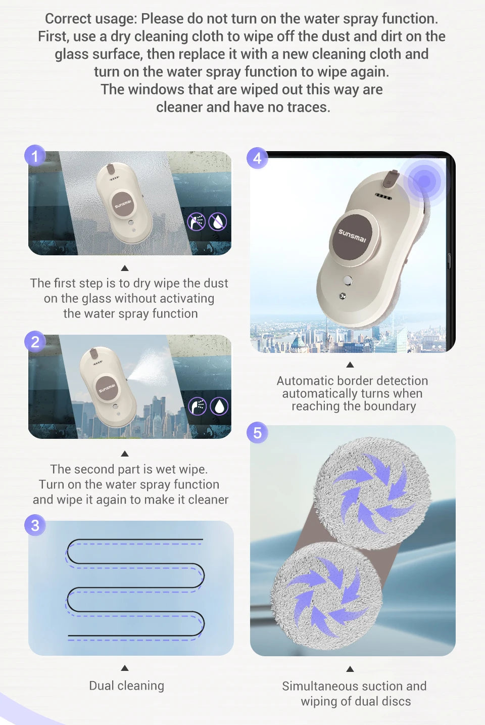 SUNSMAI Robot Window Cleaning Machine Window Washing Robot Double Sided Water Spray Type Window Cleaning Robot