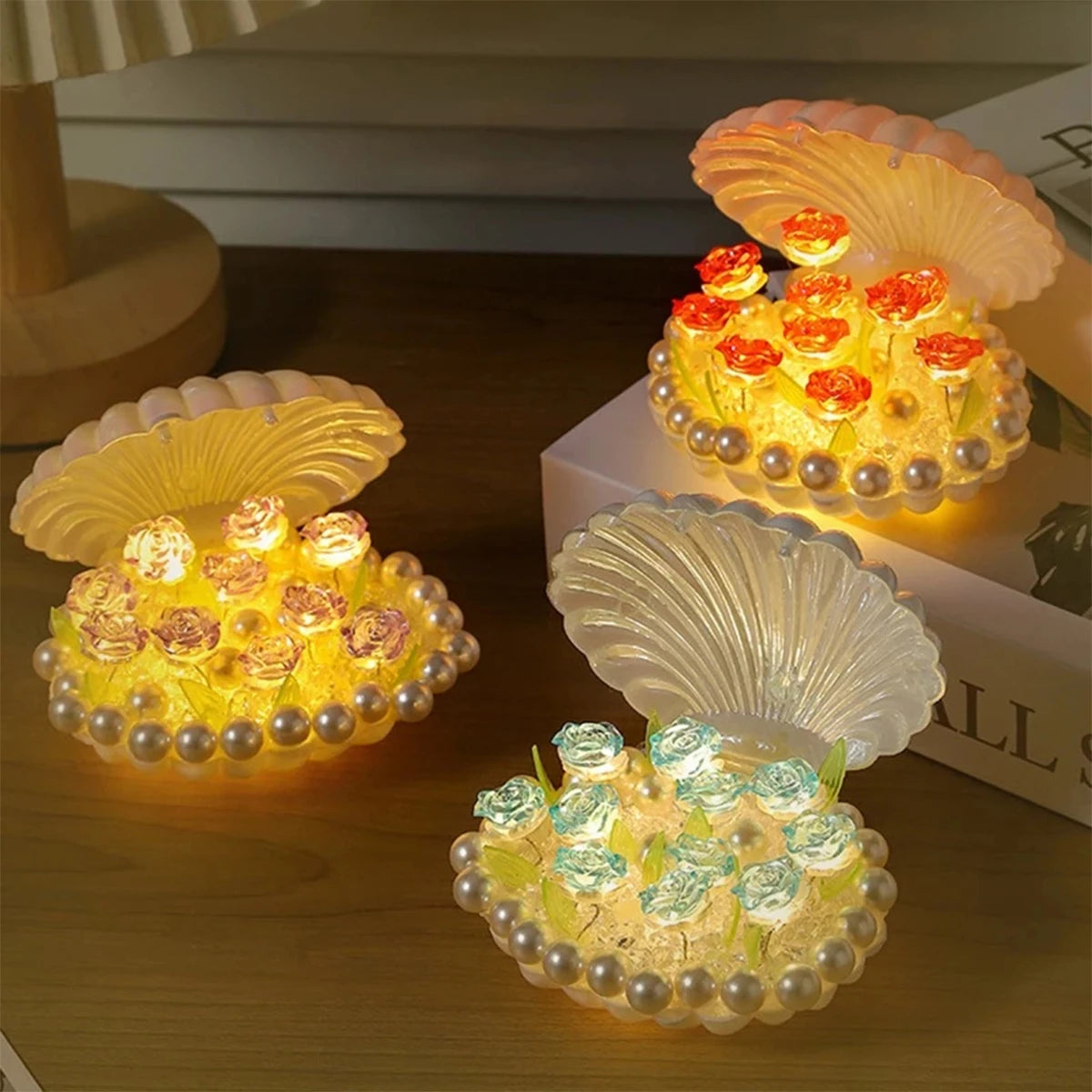 Diy Tulip Night Lamp Handmade Flower Lamp Birthday Lights Creative Home Pink/White Seashell Led Lamps Christmas Nightlight Light