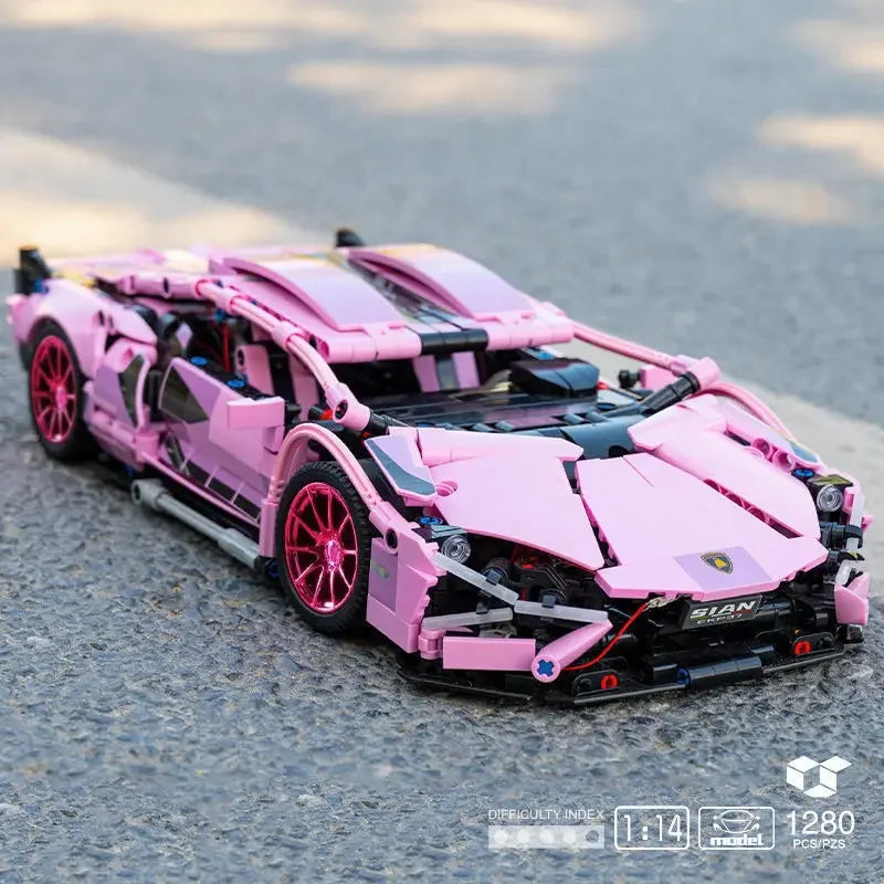 1280 piezas técnicas 1:14 Lambo rosa Super Sports Car Building Blocks MOC City Speed Vehicle Assemble Bricks Toys para niños