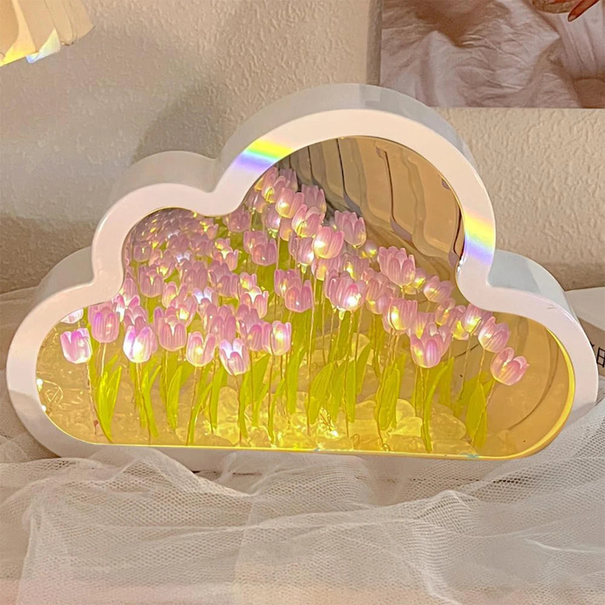DIY Tulip Flowers LED Night Light Colorful Cloud Shape 20/21LEDs Atmosphere Light USB/Battery Powered Home Christmas Party Decor