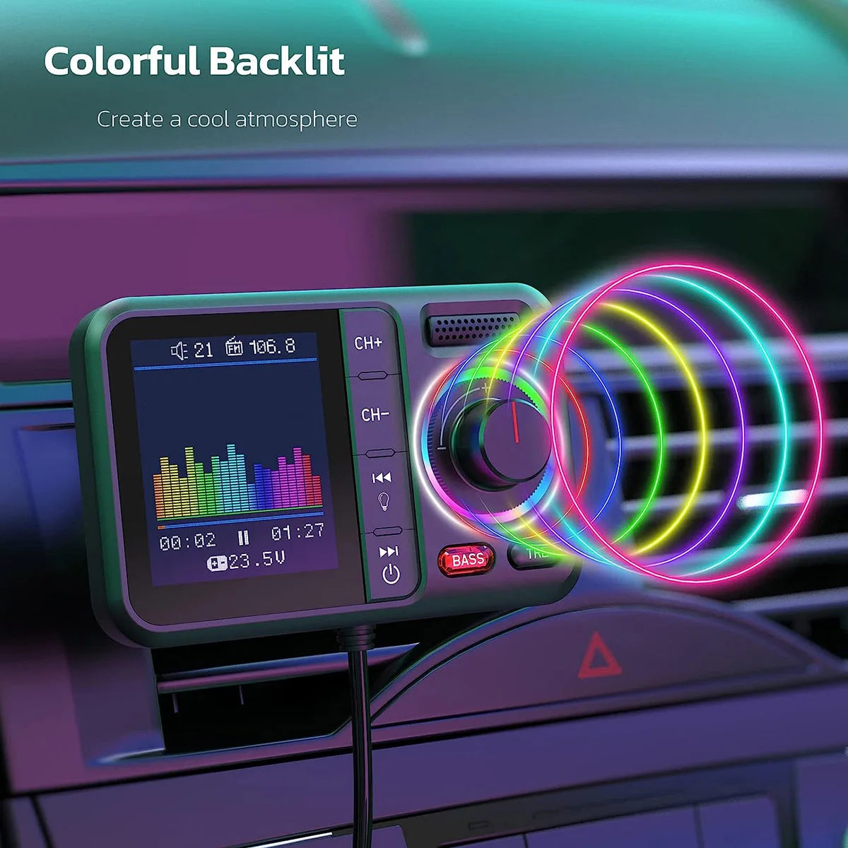 Transmisor FM inalámbrico con pantalla grande a color, 2,4 A, QC3.0, carga rápida USB dual, llamadas manos libres, adaptador auxiliar para automóvil, reproductor de música MP3