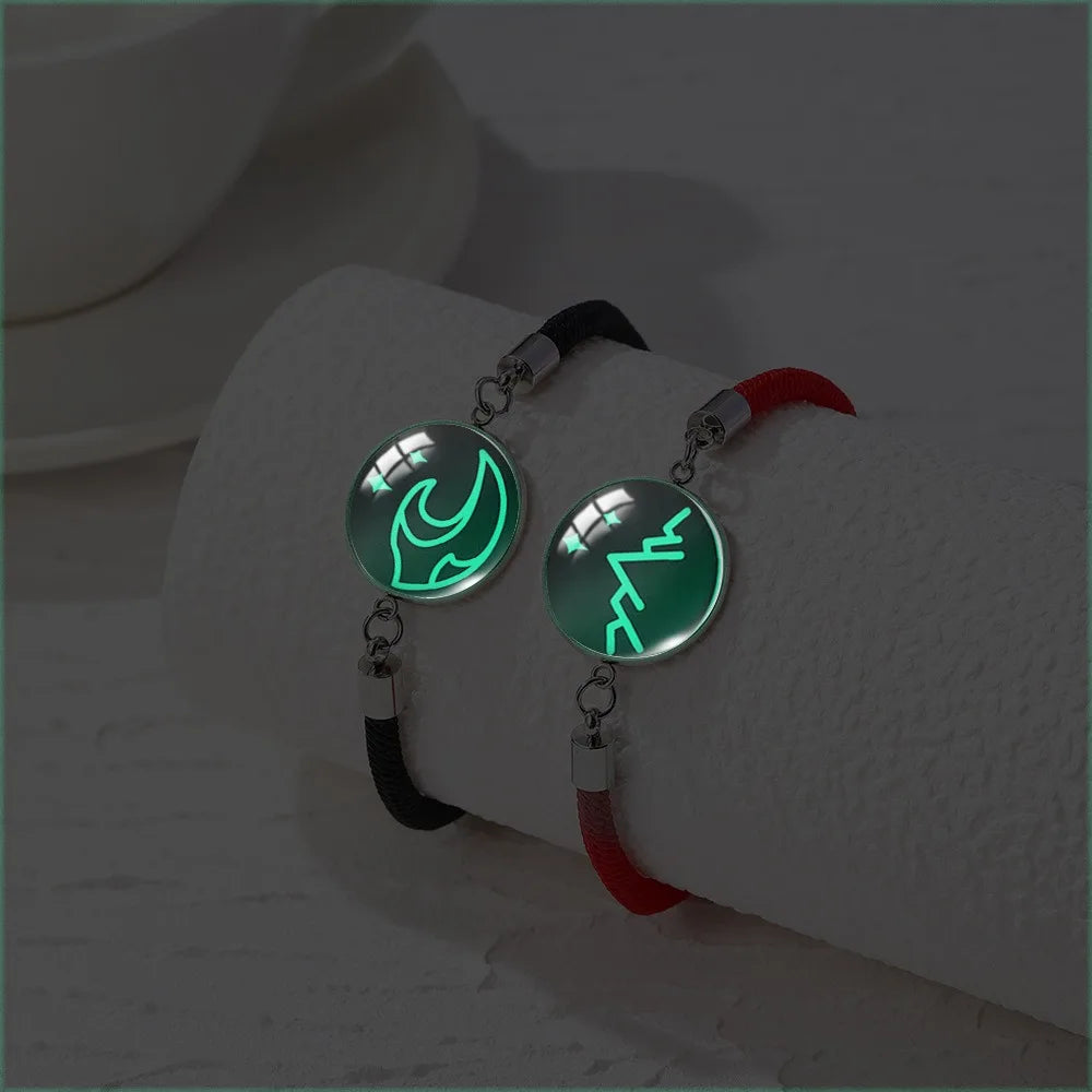 2Pcs Romantic Couple Bracelet Stainless Steel New Sun and Moon Lovers Charm Bracelet Glow in The Dark Adjustable Woven Bracelet