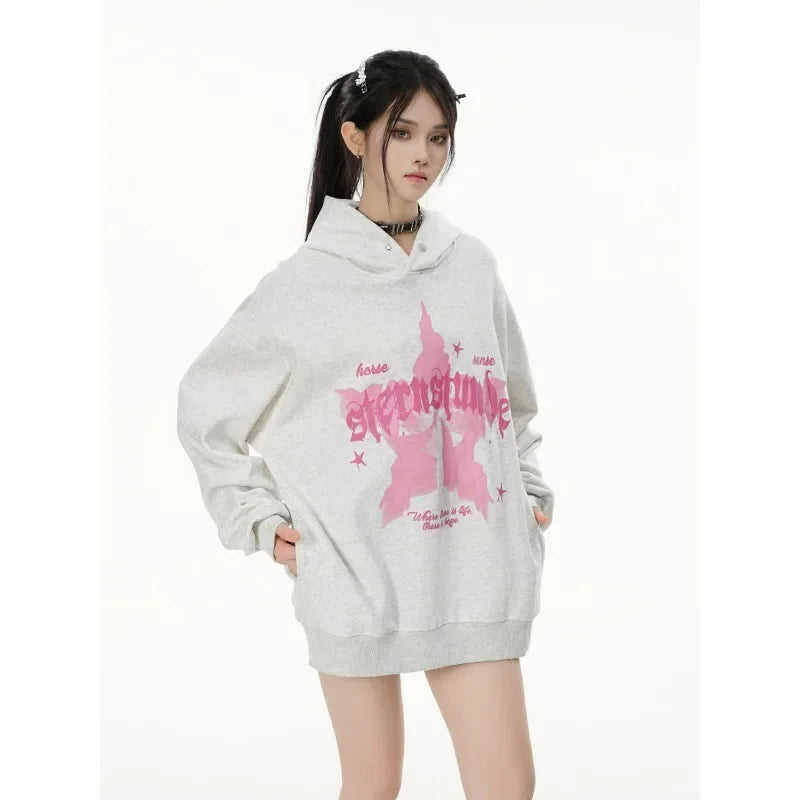 American street style pattern printed hooded sweater men's and women's autumn and winter casual fashion couple's coat