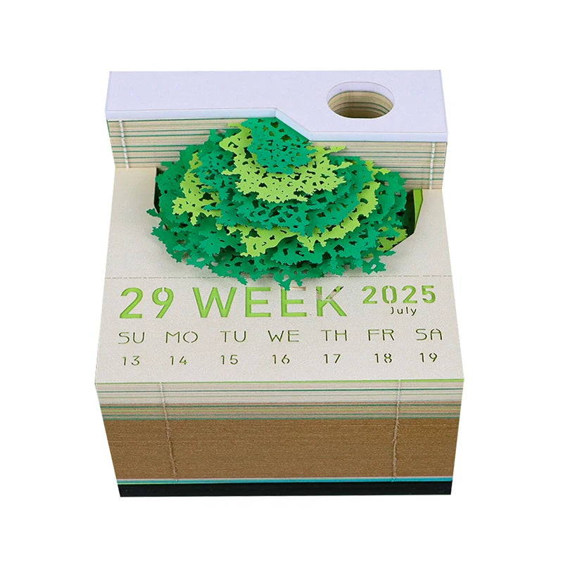 Tree Desk Calendar With LED Lights 2025 Calendar Memo Pad Creative Desk Calendar DIY Notes Notepad 3D Art Calendar Paper Carving