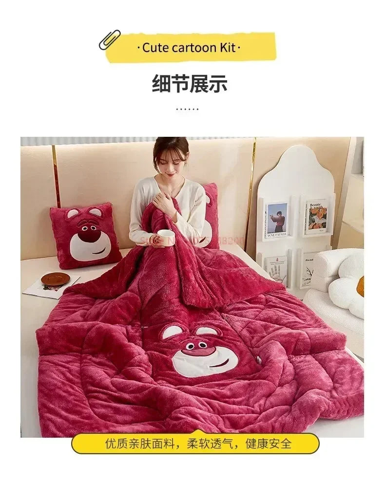 Stitch Disney Throw Pillow Blanket 2-in-1 Kawahiran Velvet Throw Pillow Thickened Nap Blanket Living Room Christmas Gift