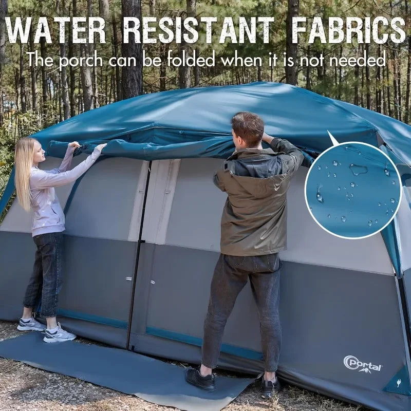 Tienda de campaña para 10 personas con porche, gran tienda de campaña familiar con 2 habitaciones, cortina dividida, para acampar al aire libre, viajar, resistente al agua