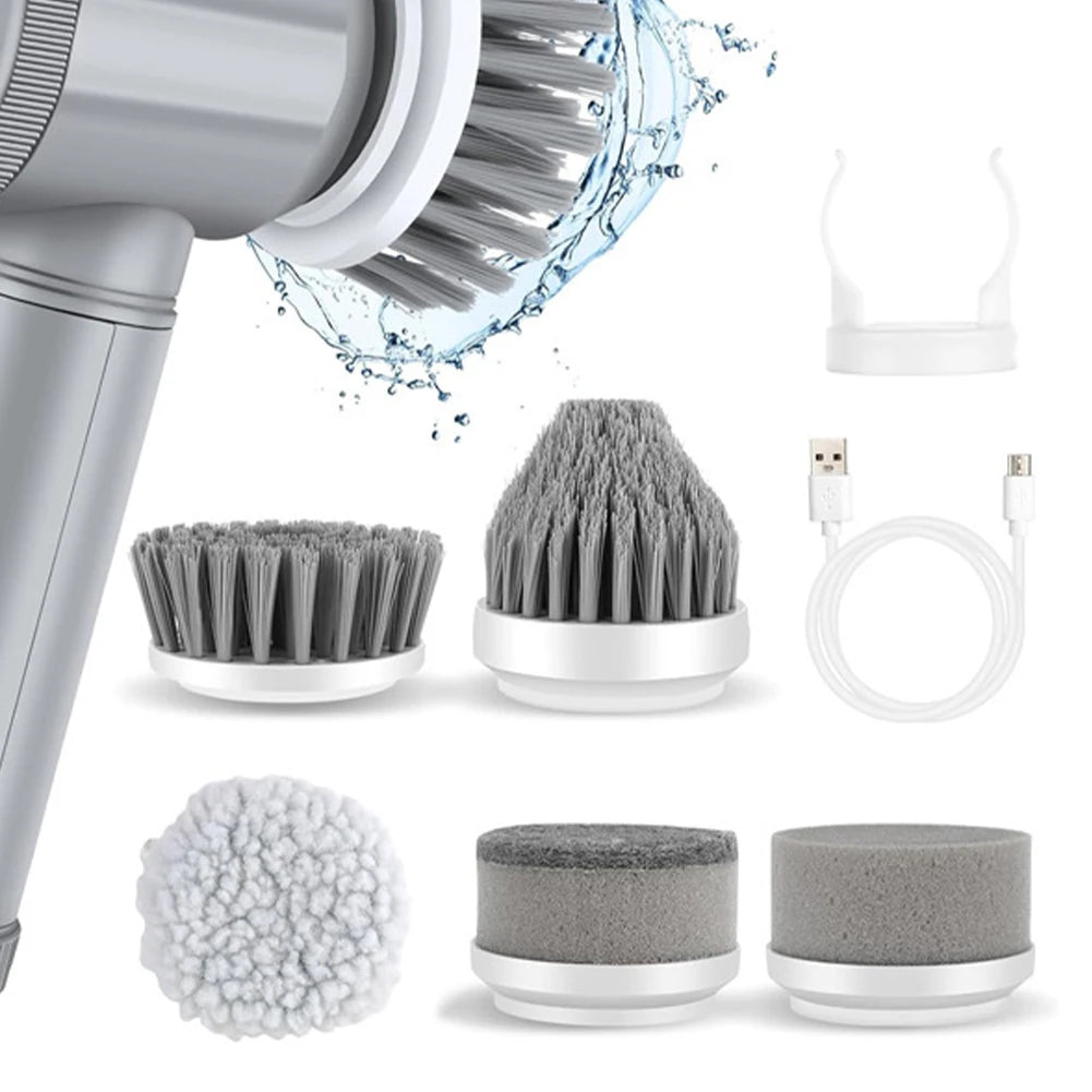 5 In 1 Electric Spin Scrubber with 5 Replaceable Brush Heads Electric Washing Up Brush 360 Degree Rotating for Tiles Glass Grill