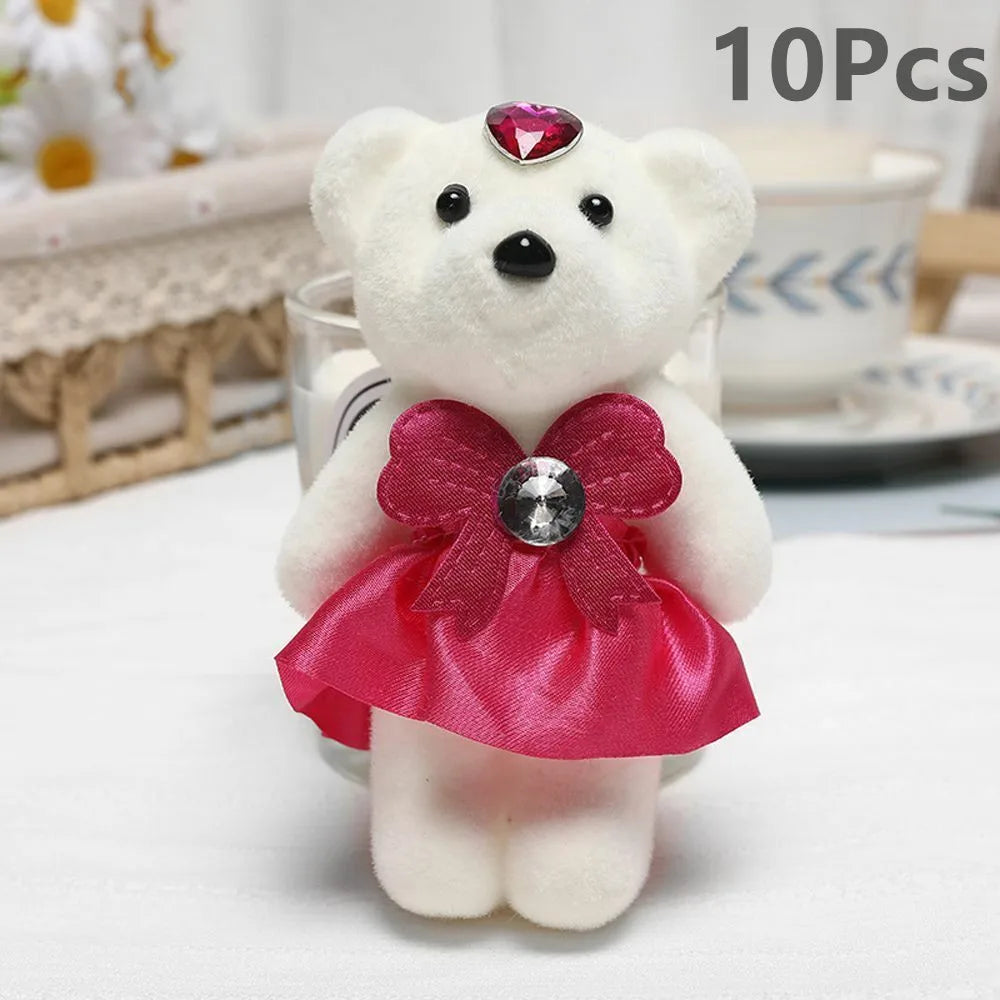 10 piezas de ramo de flores de oso de San Valentín, muñeco de peluche de dibujos animados, ramos de osito de peluche, regalos de graduación, cumpleaños, bodas, decoración de fiesta