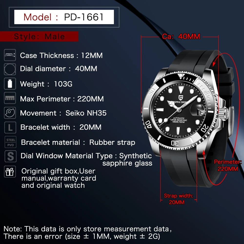 Pagani Design 2024 New NH35 Luxury Men's Automatic Mechanical Watch Top of the line Sapphire Stainless Steel Waterproof Sport 10