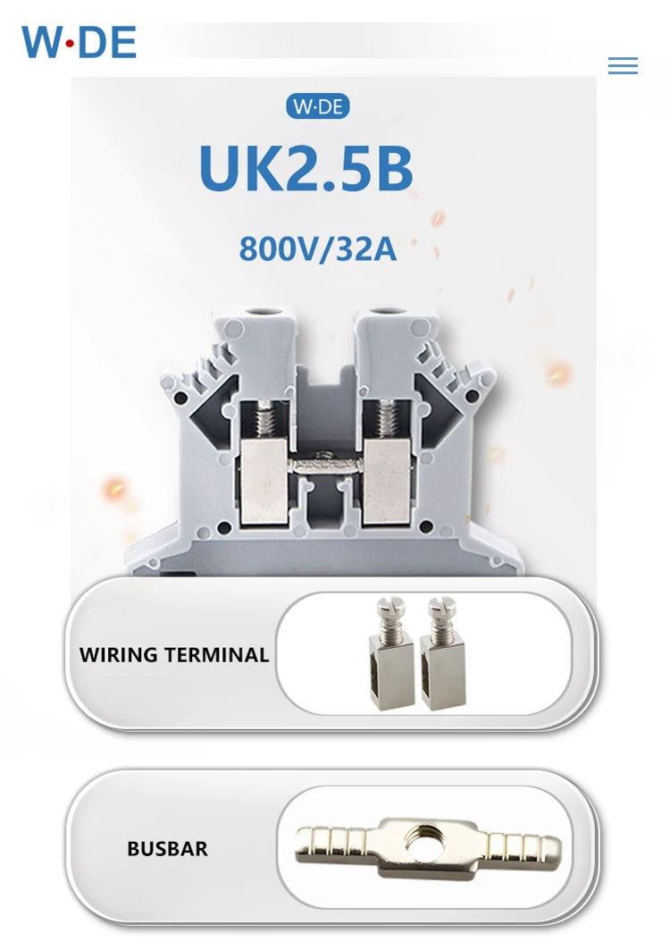 10 piezas Bloque de terminales de riel DIN UK-2.5B Cable Conductor eléctrico Conector universal Bloque de terminales de conexión por tornillo UK2.5B