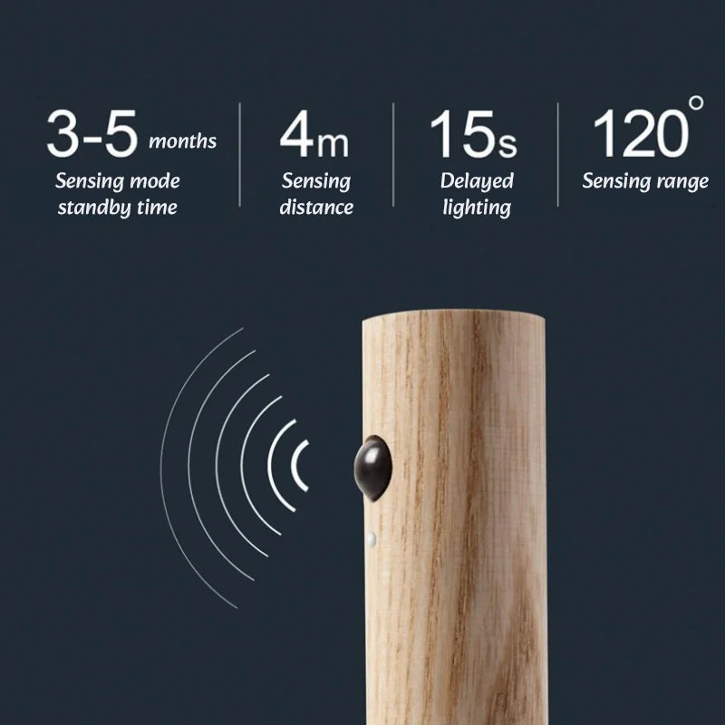 Warm Intelligent Induction Wall Lamp Wireless Wooden Stick Night Light Corridor Cabinet Wardrobe Light Decorative Home Light New