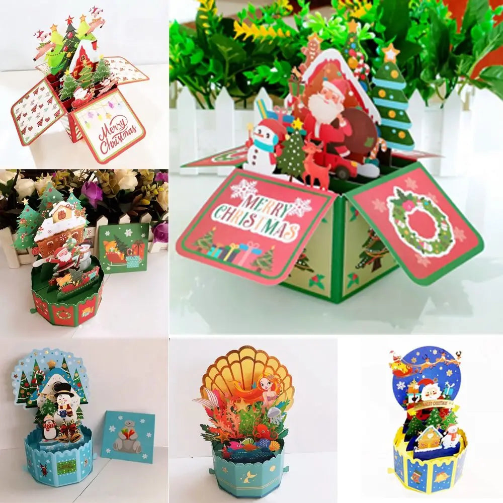 3D Pop Up Greeting Cards Merry Christmas Cards New Year Greeting Cards Birthday Blessing Postcard Swan Mermaid Thank You Cards