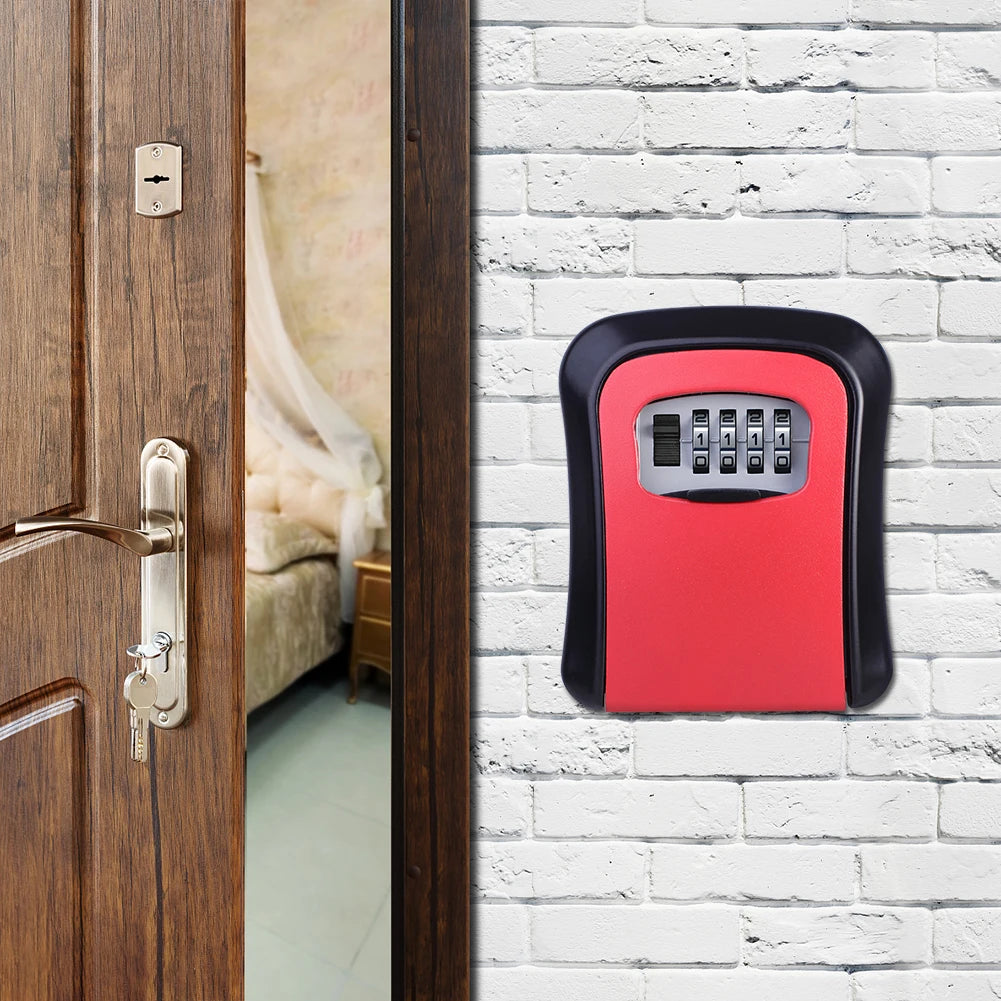 Wall Mount Key Lock Box 4 Digit Combination Password Key Storage Secret Box Organizer Security Code Lock No Key Home Safe Box