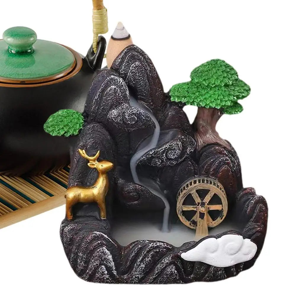 Resin Waterfall Incense Burner Handmade Fountain Smoke Landscape Backflow Incense Holder For Home Office Decor Gift