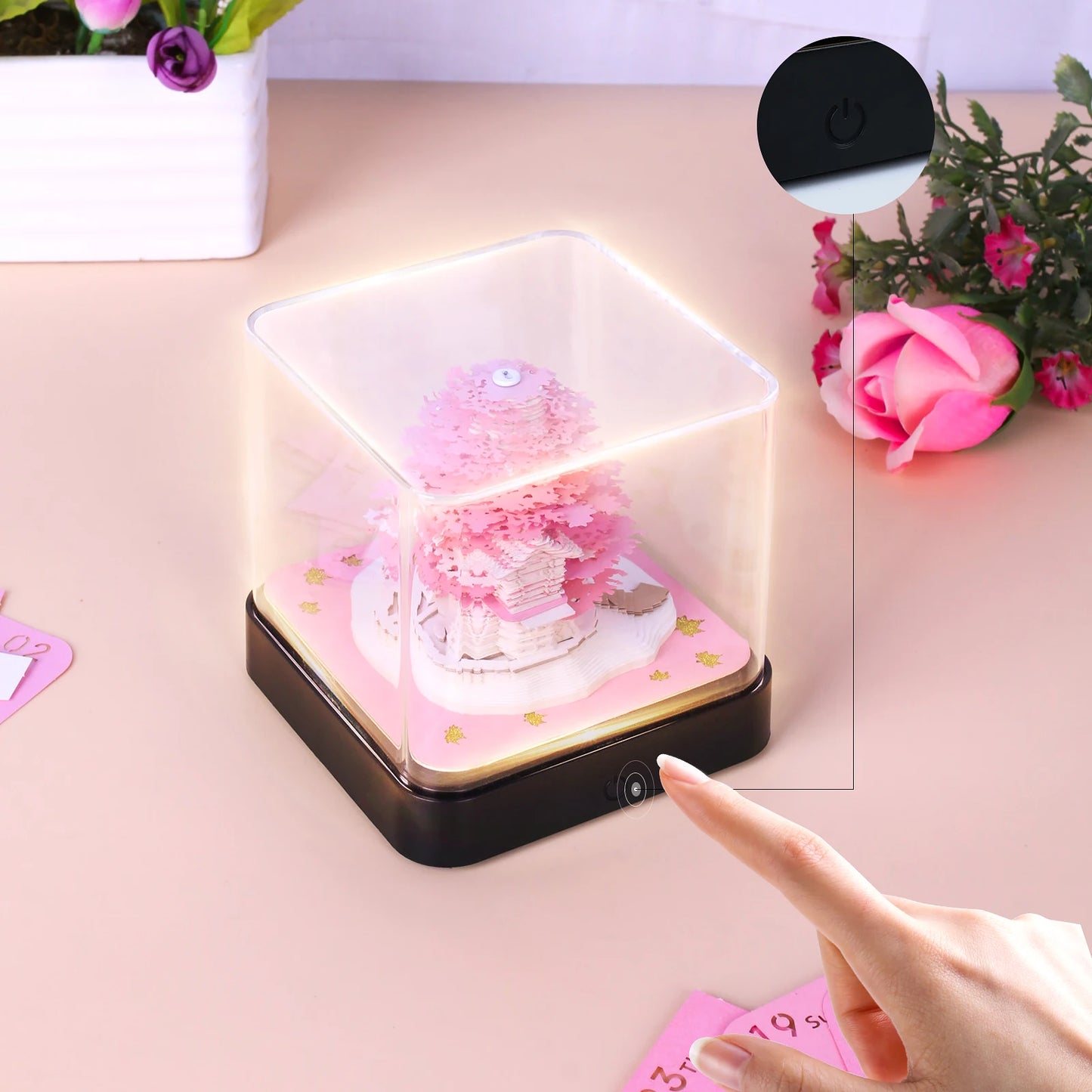2024 Calendar Memo Pad With LED Lights,Time Piece Calendar,Creative Desk Calendar DIY Paper Carving Art Craft Desktop Decoration