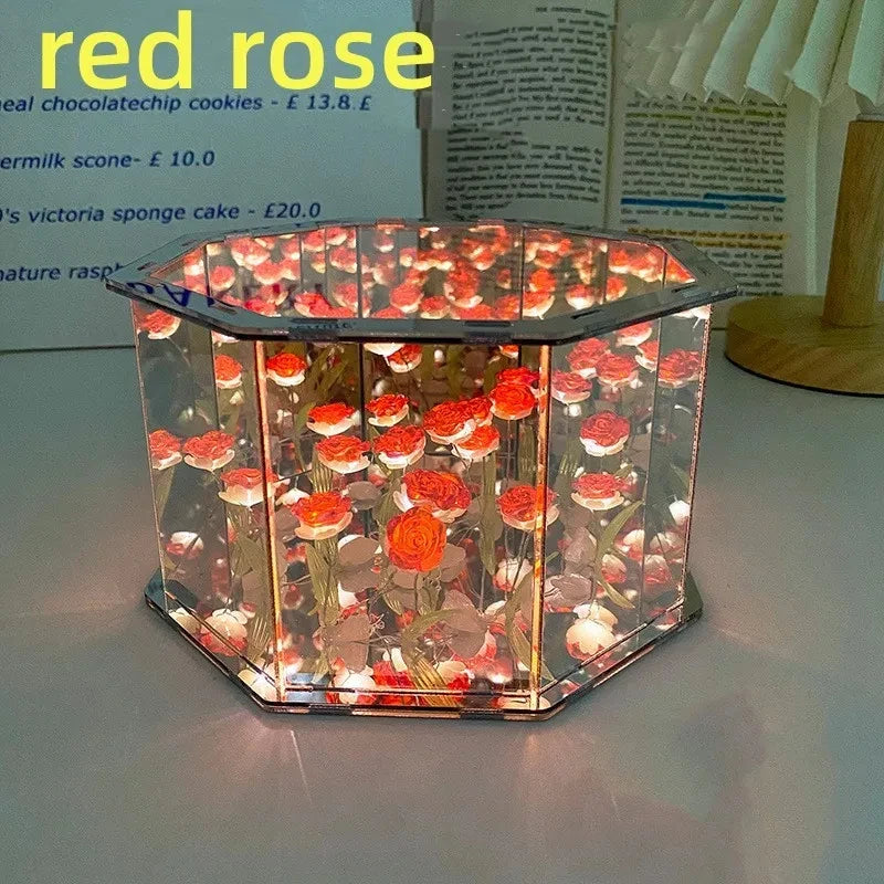 DIY Tulip Night Light Led Decorative Night Lamp Magic Cube Table Lamp and Mirror 2 in 1 for Birthday Gifts and Christmas Present