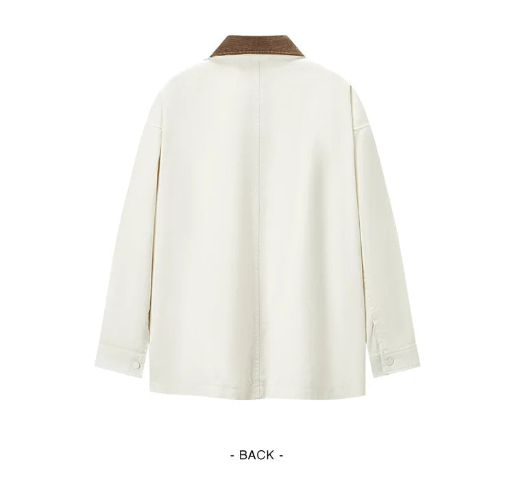 Semir Coat Women Medium Length Color-Blocking Corduroy Collar Retro 2024 New Autumn Embroidery Loose Fashion Jacket